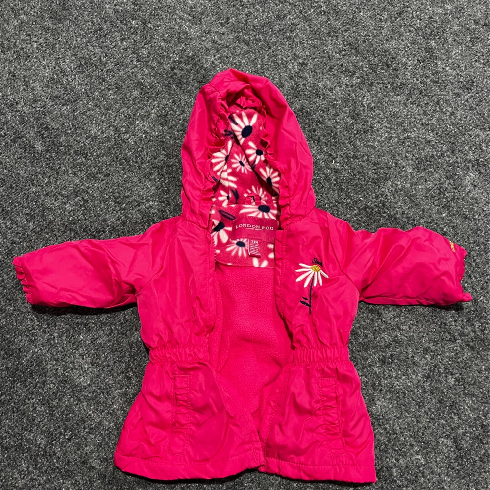 London Fog Bright Pink Hooded Jacket with Daisy Lining
